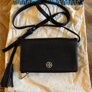 Tory Burch Black Pebbled Leather Crossbody Bag